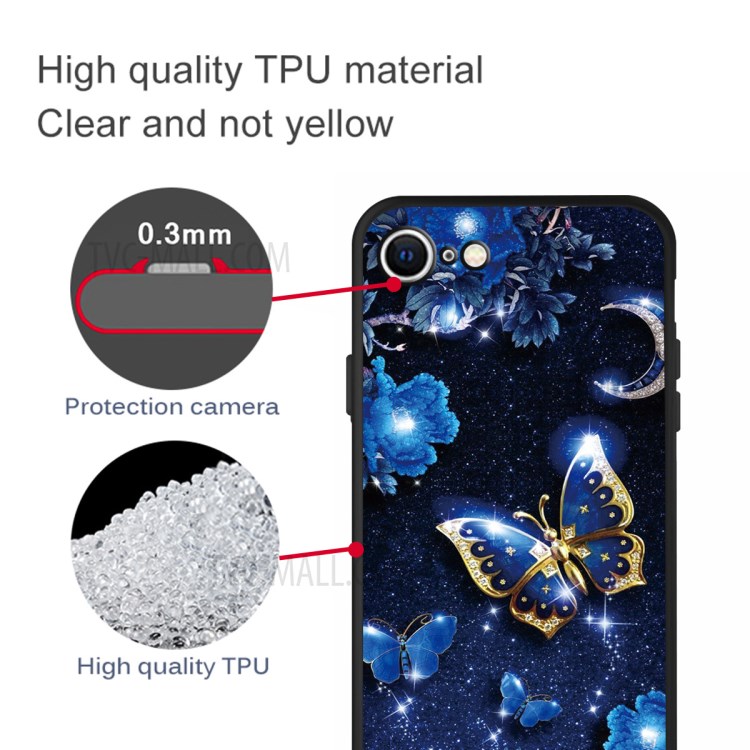 Matte Pattern Printing TPU Shell Case for iPhone SE (2nd Generation)/8/7 - Blue Butterflies-2
