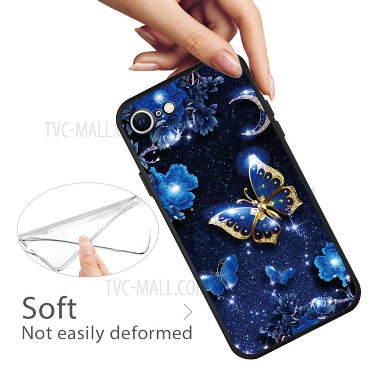 Matte Pattern Printing TPU Shell Case for iPhone SE (2nd Generation)/8/7 - Blue Butterflies-3