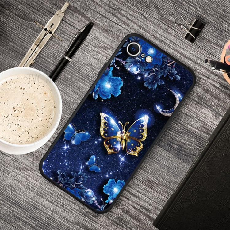Matte Pattern Printing TPU Shell Case for iPhone SE (2nd Generation)/8/7 - Blue Butterflies-5