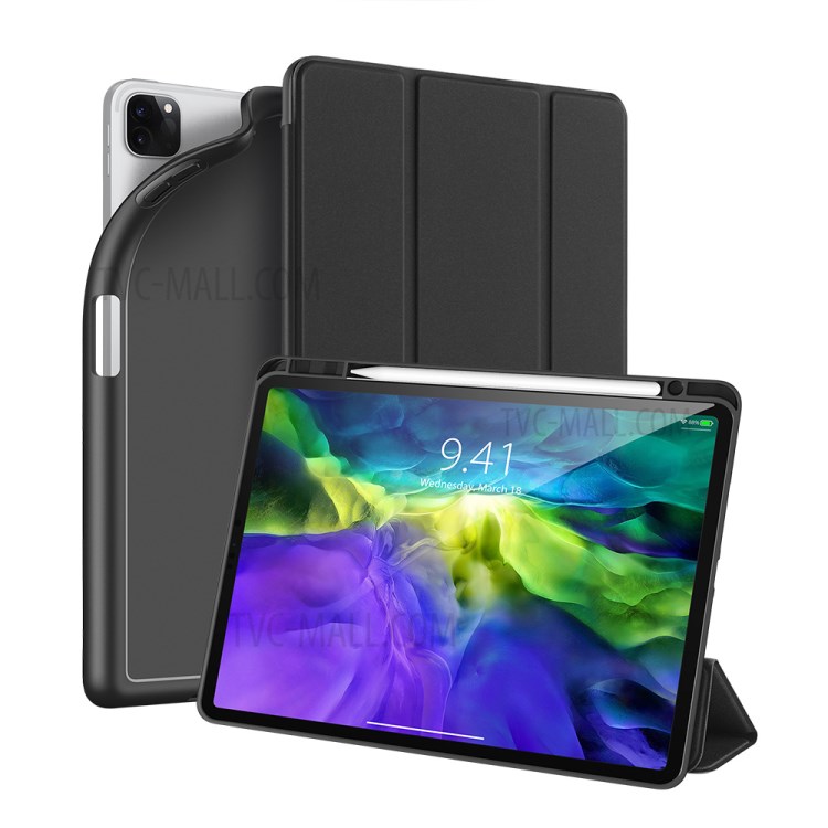 DUX DUCIS OSOM Series Tri-fold Leather Tablet Cover with Pen Holder for iPad Pro 11-inch (2020)/(2018) - Black
