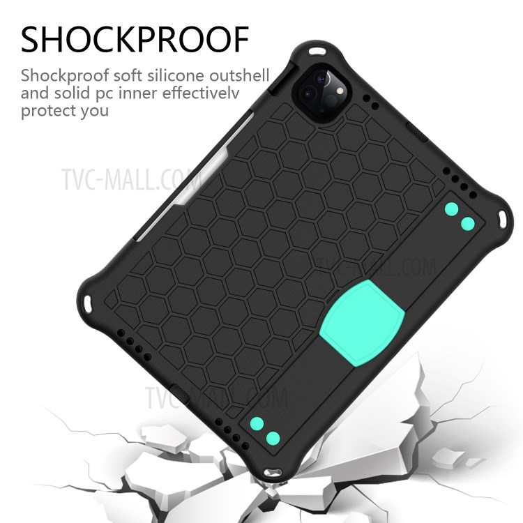 Honeycomb Texture EVA Tablet Hybrid Tablet Case for iPad Pro 11-inch (2020)/(2018) - Black/Cyan-3