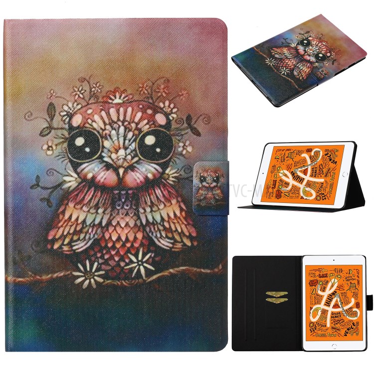 Pattern Printing Card Slots Flip Leather Tablet Shell for iPad Mini (2019) 7.9 inch/Mini 4/Mini 3/Mini 2/Mini - Owl-1