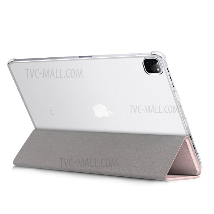 Litchi Skin PU Leather Tri-fold Stand Tablet Cover for iPad Pro 12.9-inch (2020) - Rose Gold-10
