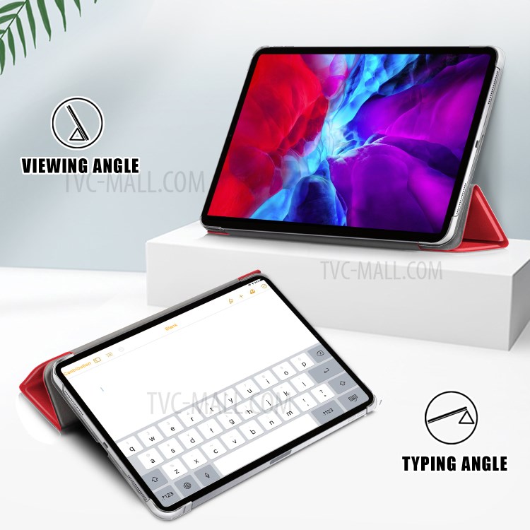 Litchi Skin PU Leather Tri-fold Stand Tablet Cover for iPad Pro 12.9-inch (2020) - Rose Gold-12