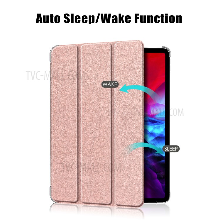 Litchi Skin PU Leather Tri-fold Stand Tablet Cover for iPad Pro 12.9-inch (2020) - Rose Gold-2