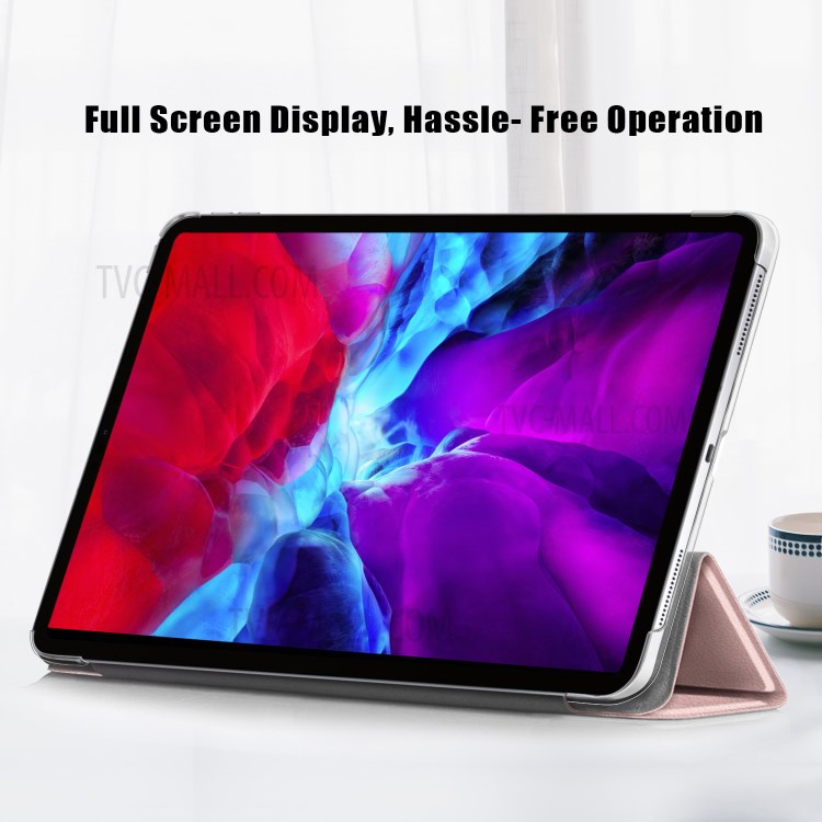 Litchi Skin PU Leather Tri-fold Stand Tablet Cover for iPad Pro 12.9-inch (2020) - Rose Gold-4