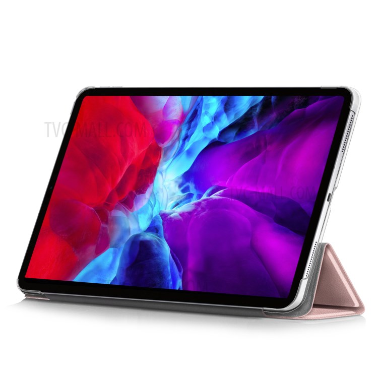 Litchi Skin PU Leather Tri-fold Stand Tablet Cover for iPad Pro 12.9-inch (2020) - Rose Gold-9