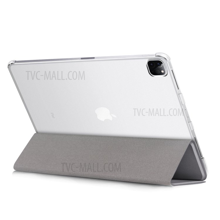 Litchi Skin PU Leather Tri-fold Stand Tablet Cover for iPad Pro 12.9-inch (2020) - Grey-10