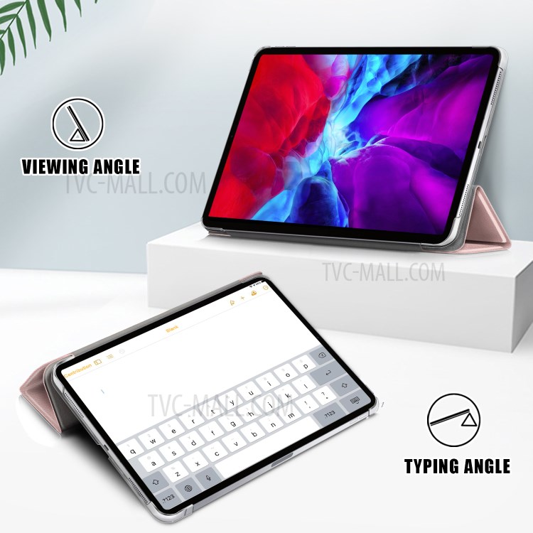 Litchi Skin PU Leather Tri-fold Stand Tablet Cover for iPad Pro 12.9-inch (2020) - Grey-12