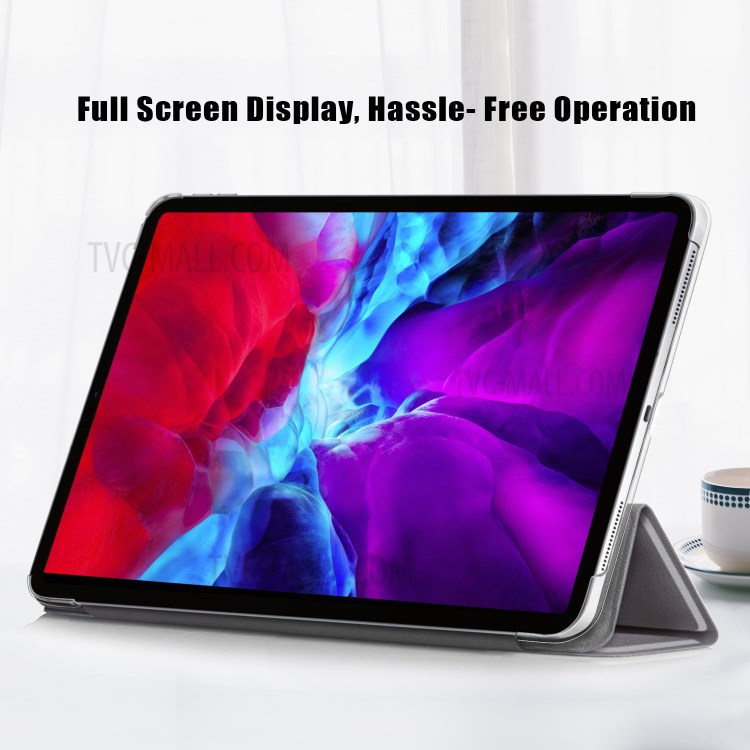 Litchi Skin PU Leather Tri-fold Stand Tablet Cover for iPad Pro 12.9-inch (2020) - Grey-4