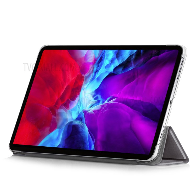 Litchi Skin PU Leather Tri-fold Stand Tablet Cover for iPad Pro 12.9-inch (2020) - Grey-9