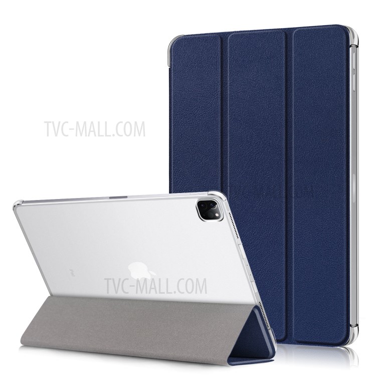 Litchi Skin PU Leather Tri-fold Stand Tablet Cover for iPad Pro 12.9-inch (2020) - Blue-1
