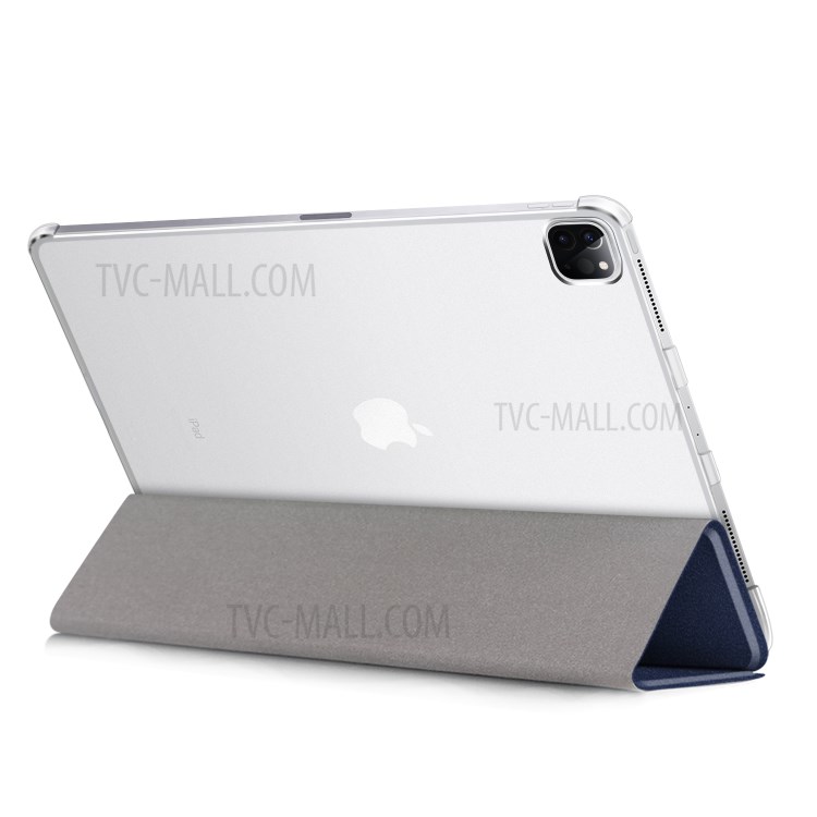 Litchi Skin PU Leather Tri-fold Stand Tablet Cover for iPad Pro 12.9-inch (2020) - Blue-10