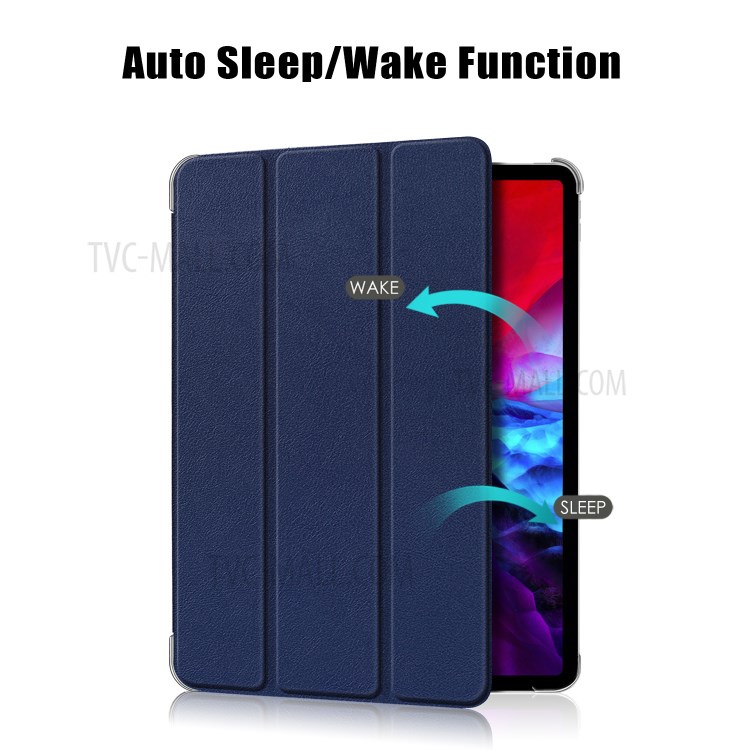 Litchi Skin PU Leather Tri-fold Stand Tablet Cover for iPad Pro 12.9-inch (2020) - Blue-2