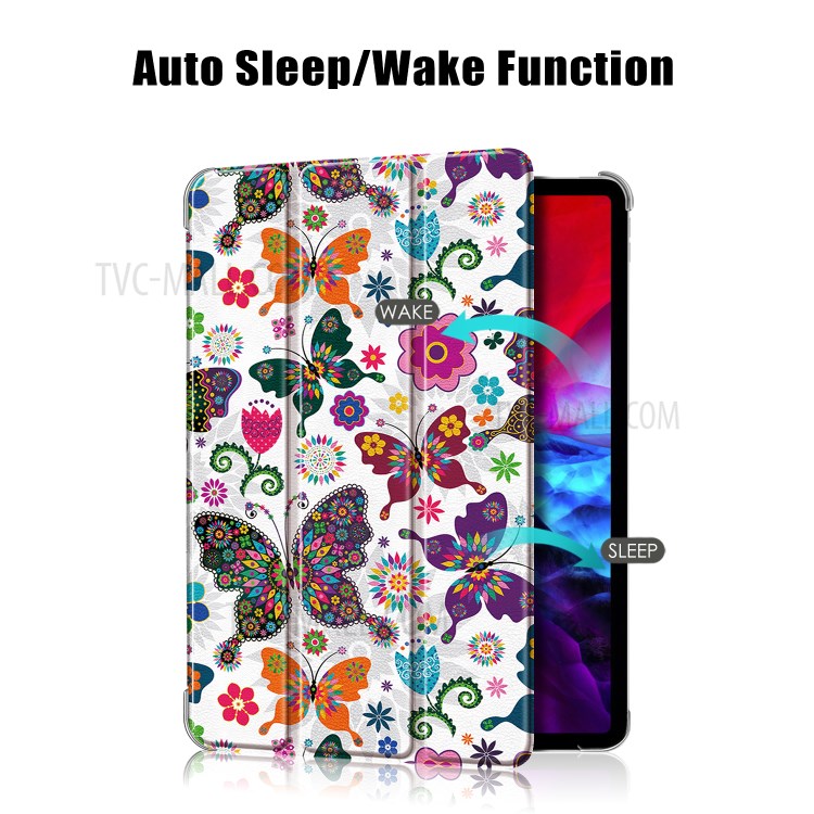 Pattern Printing Tri-fold Stand Leather Auto Wake/Sleep Tablet Case for iPad Pro 12.9-inch (2020)/(2018) - Butterfly and Flower-2