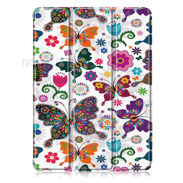 Pattern Printing Tri-fold Stand Leather Auto Wake/Sleep Tablet Case for iPad Pro 12.9-inch (2020)/(2018) - Butterfly and Flower-6