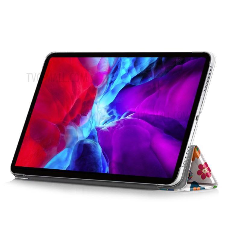 Pattern Printing Tri-fold Stand Leather Auto Wake/Sleep Tablet Case for iPad Pro 12.9-inch (2020)/(2018) - Butterfly and Flower-9