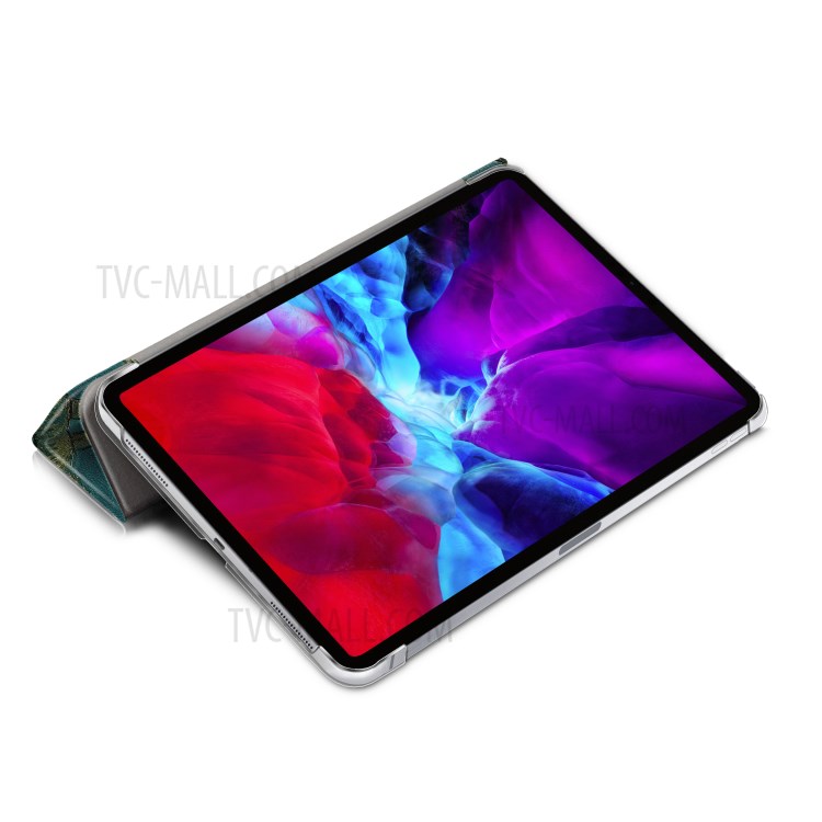Musterdruck Dreifachfalz Stand Leder Auto Wach- / Schlaftablette Fall Für Ipad Pro 12,9-Zoll (2020) / (2018) - Geblümter Baum-11