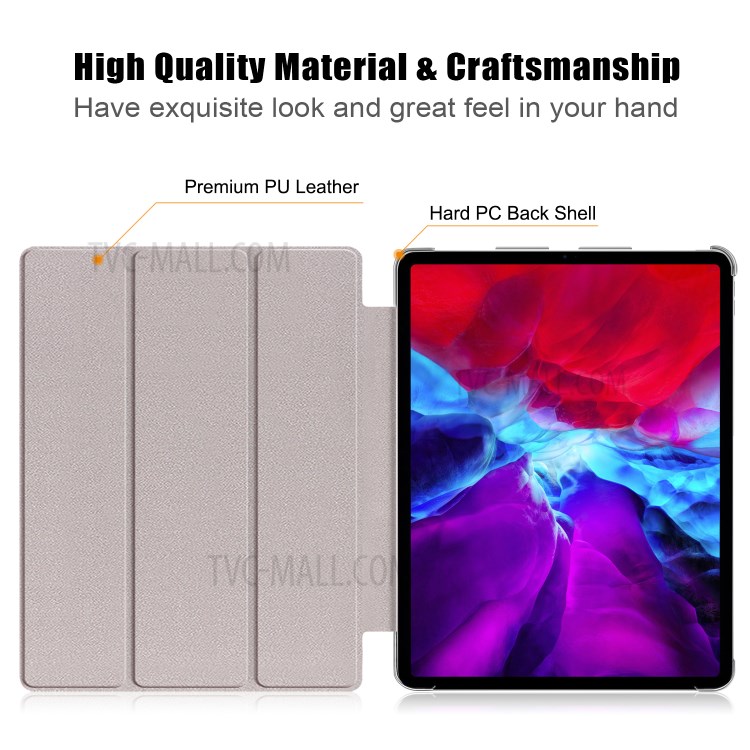Musterdruck Dreifachfalz Stand Leder Auto Wach- / Schlaftablette Fall Für Ipad Pro 12,9-Zoll (2020) / (2018) - Geblümter Baum-5