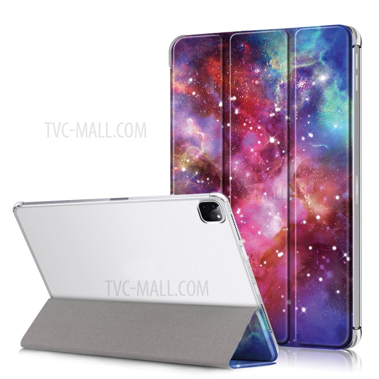 Impresión de Patrones Tri-fold de Cuero de Cuero/estuche Para la Tableta de Sueño/sueño Para Ipad Pro 12.9 Pulgadas (2020)/(2018) - Nebulosa