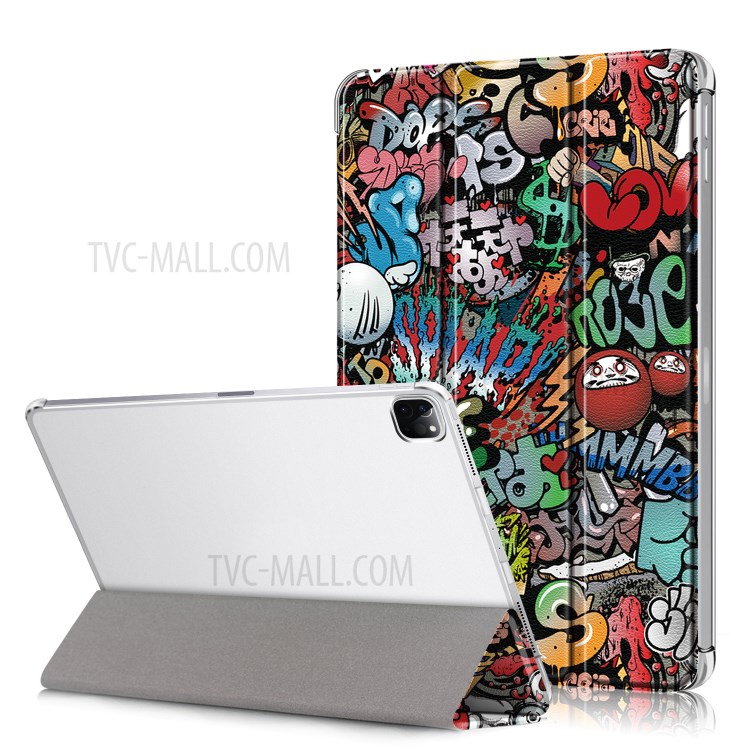 Pattern Printing Tri-fold Stand Leather Auto Wake/Sleep Tablet Case for iPad Pro 12.9-inch (2020)/(2018) - Cartoon Graffiti-1