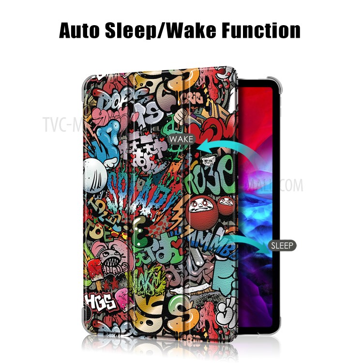 Pattern Printing Tri-fold Stand Leather Auto Wake/Sleep Tablet Case for iPad Pro 12.9-inch (2020)/(2018) - Cartoon Graffiti-2