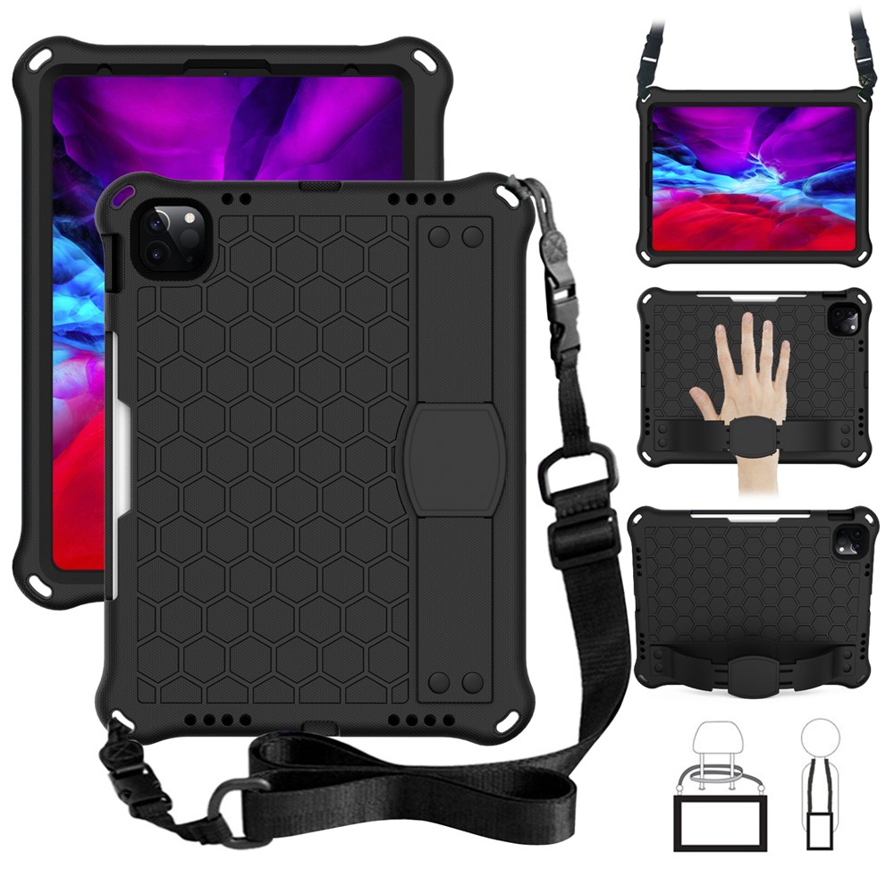 Honeycomb Skin EVA Tablet Case with Shoulder Strap for iPad Pro 11-inch (2020)/(2018) - Black-1