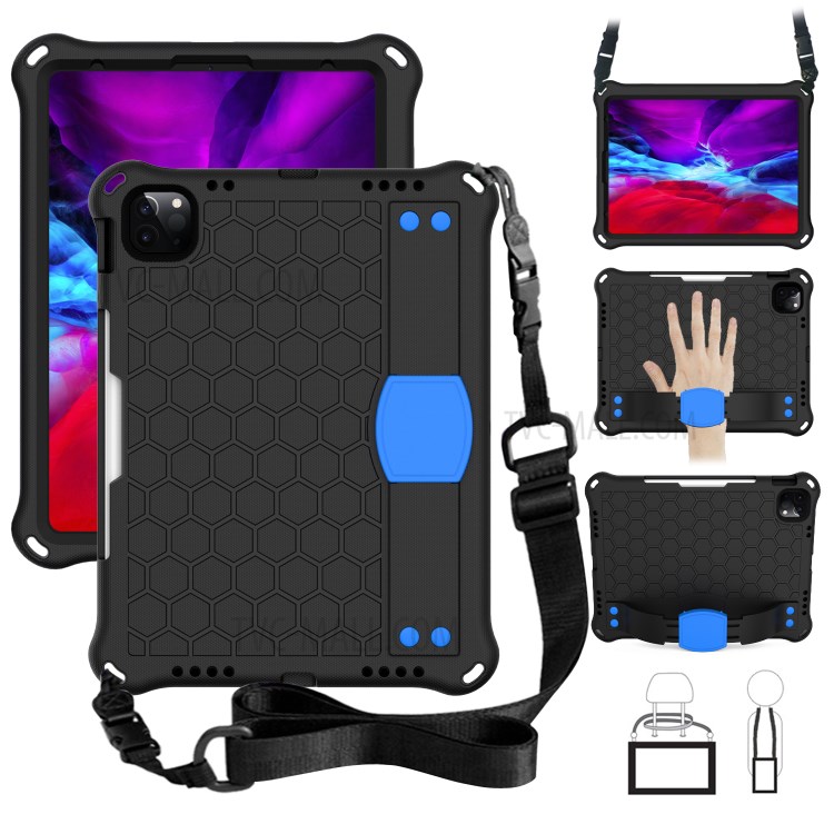 Honeycomb Skin EVA Tablet Case with Shoulder Strap for iPad Pro 11-inch (2020)/(2018) - Black / Blue-1