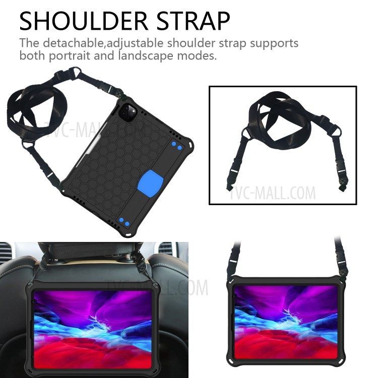 Honeycomb Skin EVA Tablet Case with Shoulder Strap for iPad Pro 11-inch (2020)/(2018) - Black / Blue-2