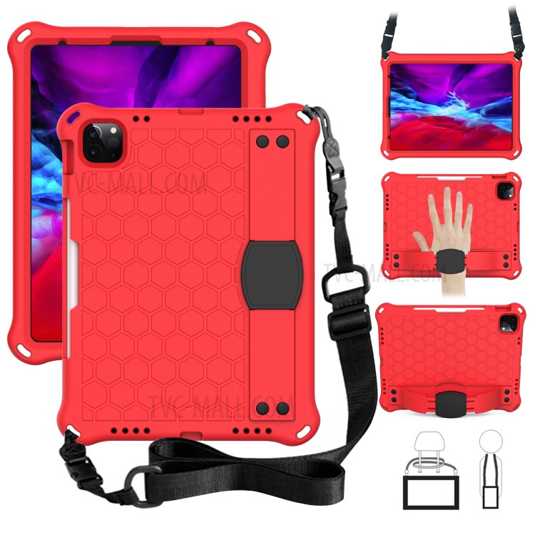 Honeycomb Skin EVA Tablet Case with Shoulder Strap for iPad Pro 11-inch (2020)/(2018) - Red / Black-1