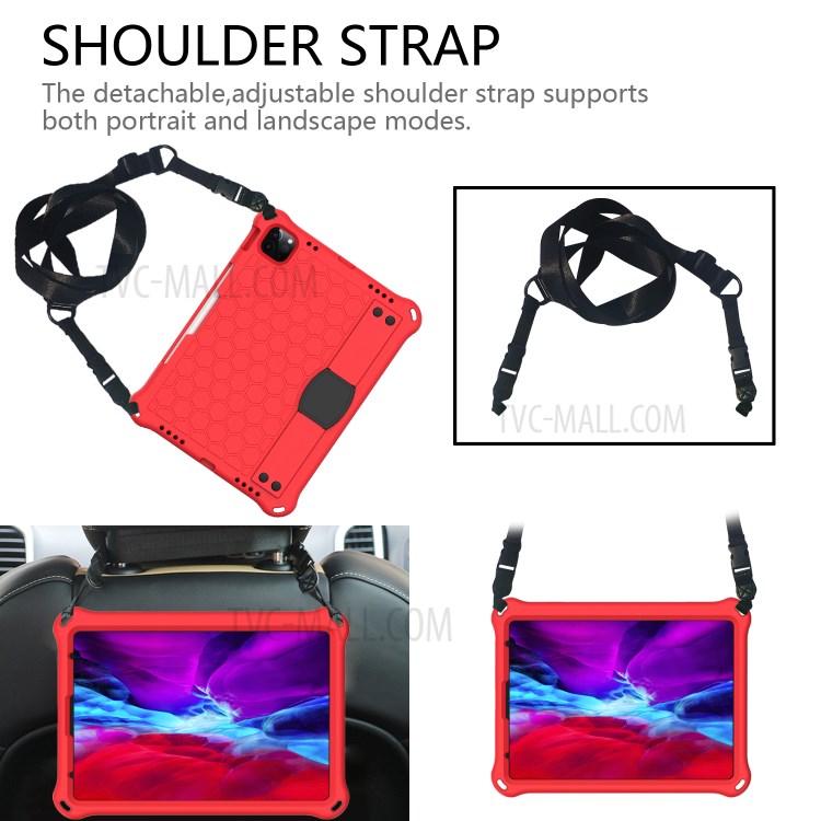 Honeycomb Skin EVA Tablet Case with Shoulder Strap for iPad Pro 11-inch (2020)/(2018) - Red / Black-2
