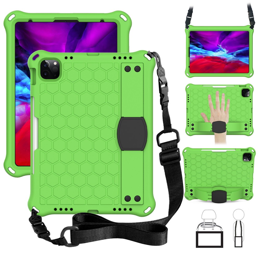 Honeycomb Skin EVA Tablet Case with Shoulder Strap for iPad Pro 11-inch (2020)/(2018) - Green / Black-1