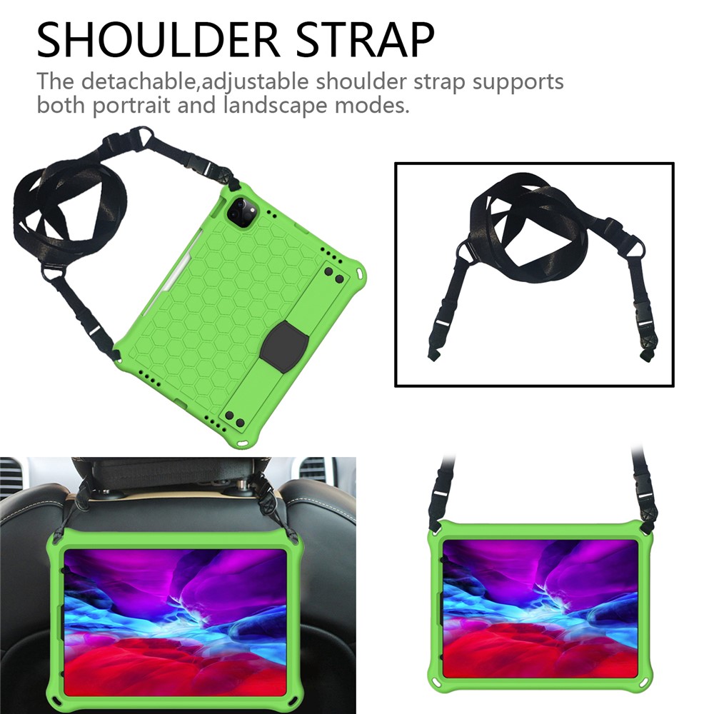 Honeycomb Skin EVA Tablet Case with Shoulder Strap for iPad Pro 11-inch (2020)/(2018) - Green / Black-2