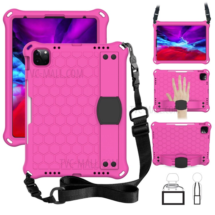 Honeycomb Skin EVA Tablet Case with Shoulder Strap for iPad Pro 11-inch (2020)/(2018) - Rose / Black-1