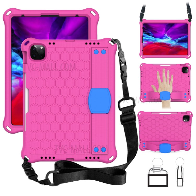 Honeycomb Skin EVA Tablet Case with Shoulder Strap for iPad Pro 11-inch (2020)/(2018) - Rose / Blue-1