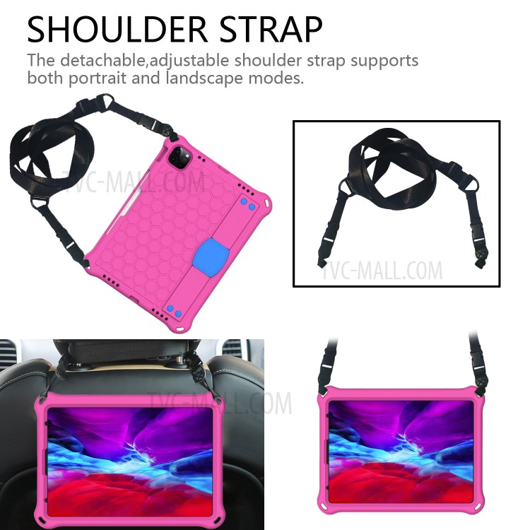 Honeycomb Skin EVA Tablet Case with Shoulder Strap for iPad Pro 11-inch (2020)/(2018) - Rose / Blue-2