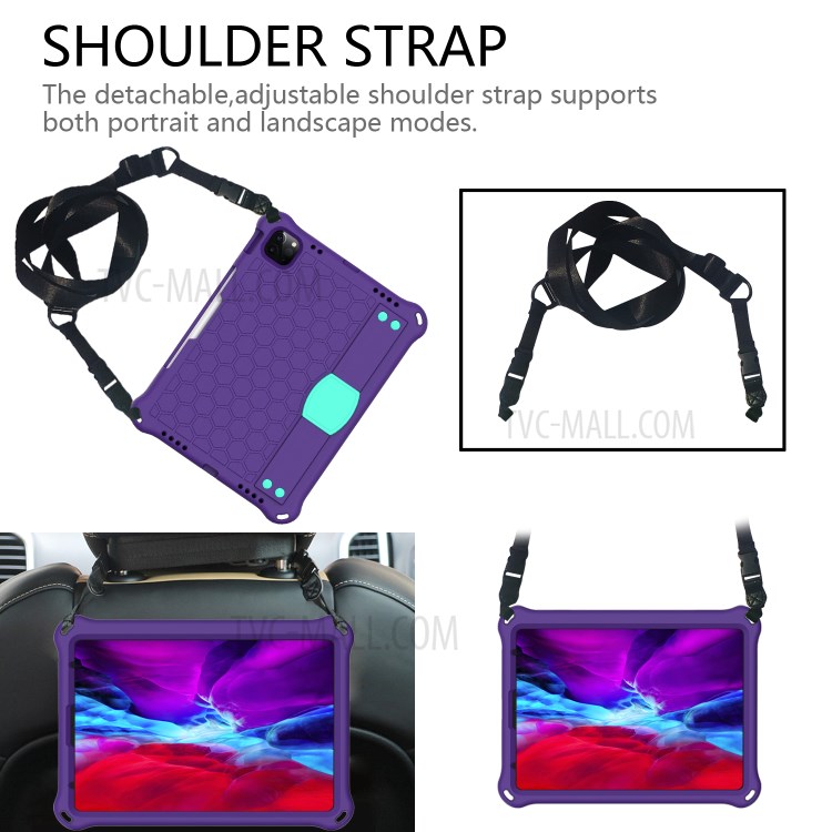 Honeycomb Skin EVA Tablet Case with Shoulder Strap for iPad Pro 11-inch (2020)/(2018) - Purple / Cyan-2