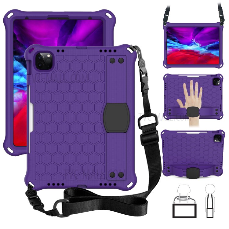 Honeycomb Skin EVA Tablet Case with Shoulder Strap for iPad Pro 11-inch (2020)/(2018) - Purple / Black-1