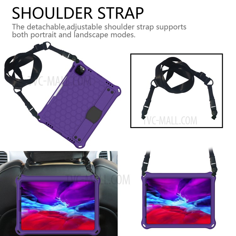 Honeycomb Skin EVA Tablet Case with Shoulder Strap for iPad Pro 11-inch (2020)/(2018) - Purple / Black-2