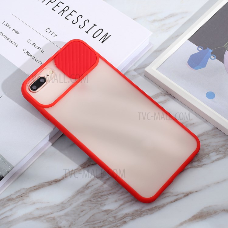 Matte PC + TPU Combo Phone Case with Slide Camera Protection Cover for iPhone 8 Plus/7 Plus 5.5 inch - Red-4