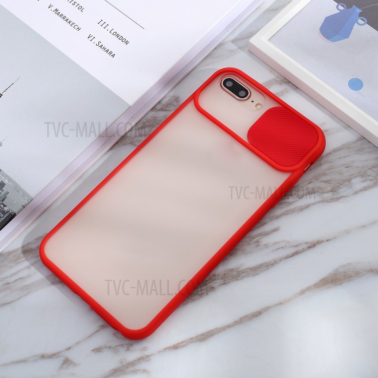 Matte PC + TPU Combo Phone Case with Slide Camera Protection Cover for iPhone 8 Plus/7 Plus 5.5 inch - Red-5