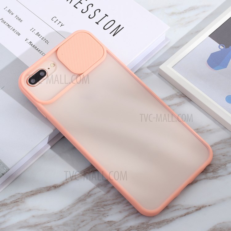 Matte PC + TPU Combo Phone Case with Slide Camera Protection Cover for iPhone 8 Plus/7 Plus 5.5 inch - Pink-4
