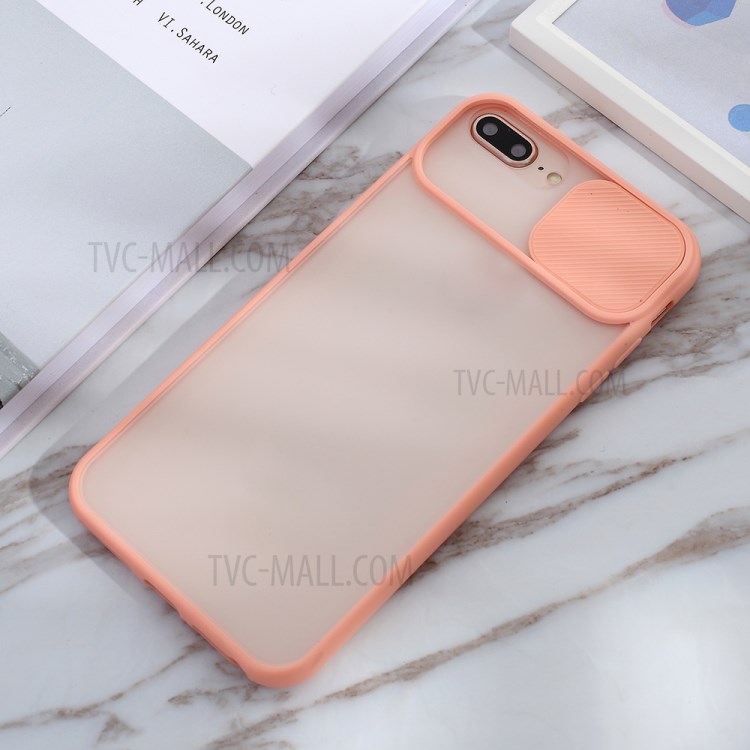 Matte PC + TPU Combo Phone Case with Slide Camera Protection Cover for iPhone 8 Plus/7 Plus 5.5 inch - Pink-5