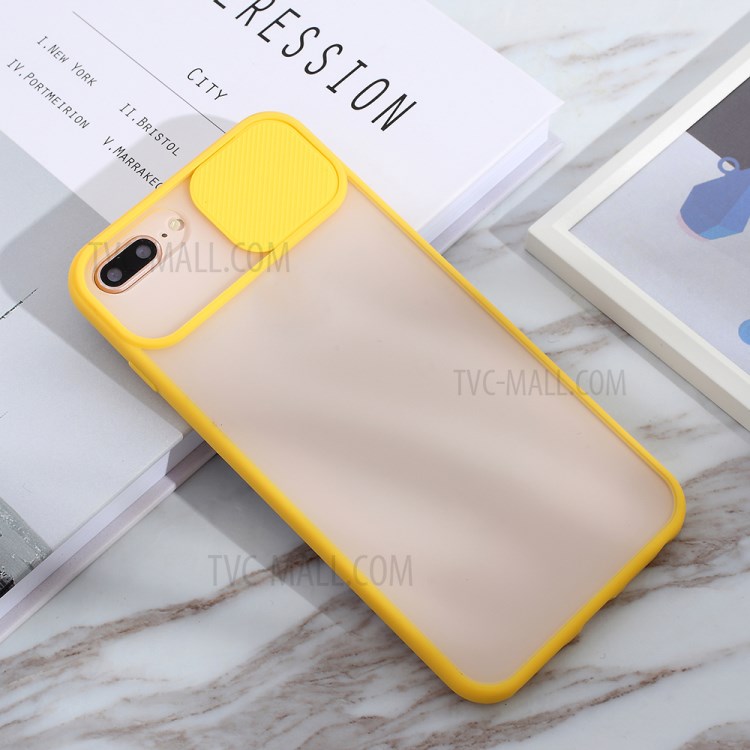 Caixa de Telefone Combinada de PC + TPU Com Tampa de Proteção Contra Câmera Deslizante Para Iphone 8 Plus/7 Plus 5,5 Polegadas - Amarelo-4