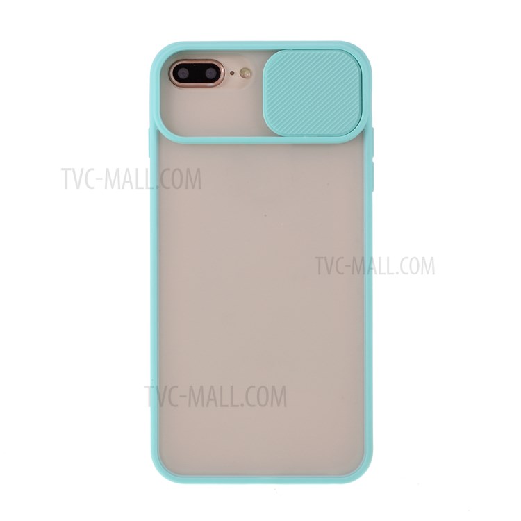 Matte PC + TPU Combo Phone Case with Slide Camera Protection Cover for iPhone 8 Plus/7 Plus 5.5 inch - Cyan-1