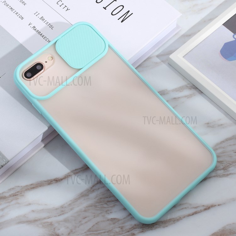 Matte PC + TPU Combo Phone Case with Slide Camera Protection Cover for iPhone 8 Plus/7 Plus 5.5 inch - Cyan-4
