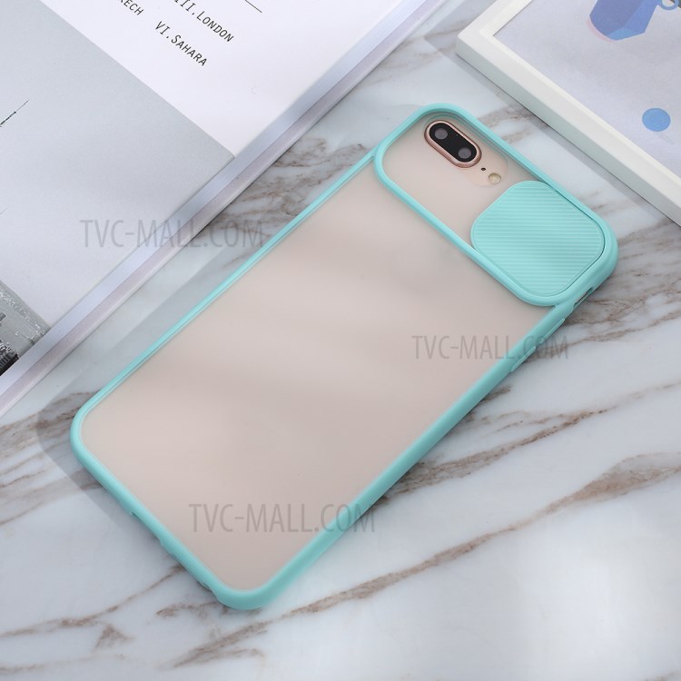 Matte PC + TPU Combo Phone Case with Slide Camera Protection Cover for iPhone 8 Plus/7 Plus 5.5 inch - Cyan-5