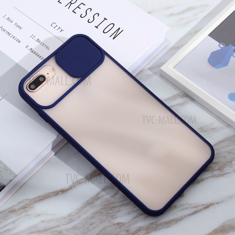 Caja Del Teléfono Combinado Mate PC + TPU Con La Cubierta De Protección De La Cámara De Diapositivas Para El Iphone 8 Más / 7 Más 5,5 Pulgadas - Azul-4