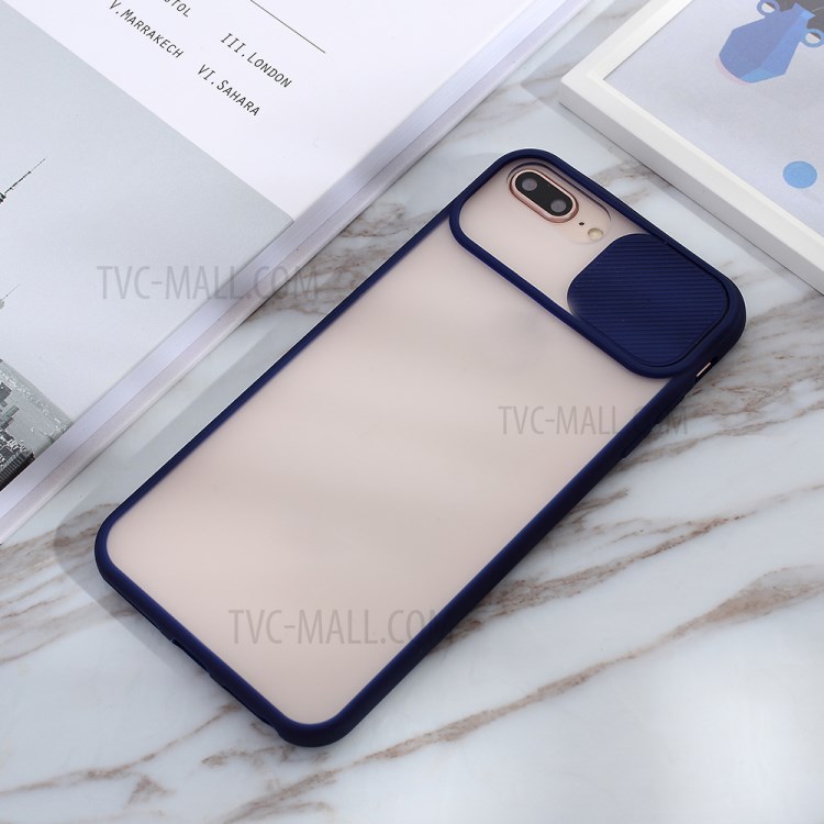 Caja Del Teléfono Combinado Mate PC + TPU Con La Cubierta De Protección De La Cámara De Diapositivas Para El Iphone 8 Más / 7 Más 5,5 Pulgadas - Azul-5