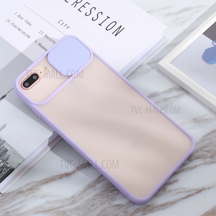 Matte PC + TPU Combo Phone Case with Slide Camera Protection Cover for iPhone 8 Plus/7 Plus 5.5 inch - Purple-4